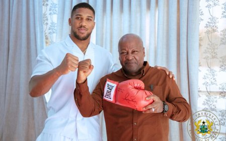 President Mahama Shares Light Moment with Boxing Champion Anthony Joshua at Jubilee House