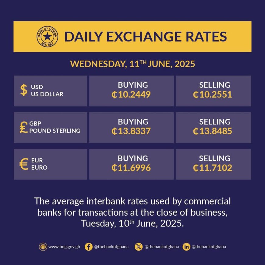 Cedi Shows Stability as Bank of Ghana Releases Daily Exchange Rates – June 11, 2025