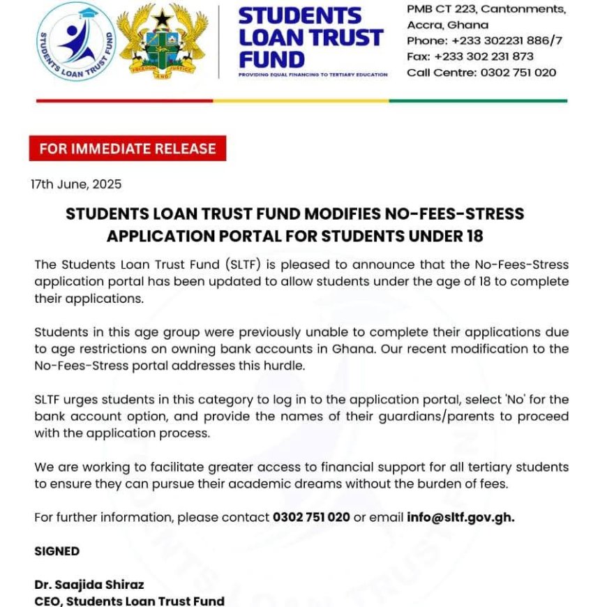 SLTF Updates Loan Application Portal to Include Under-18 Students
