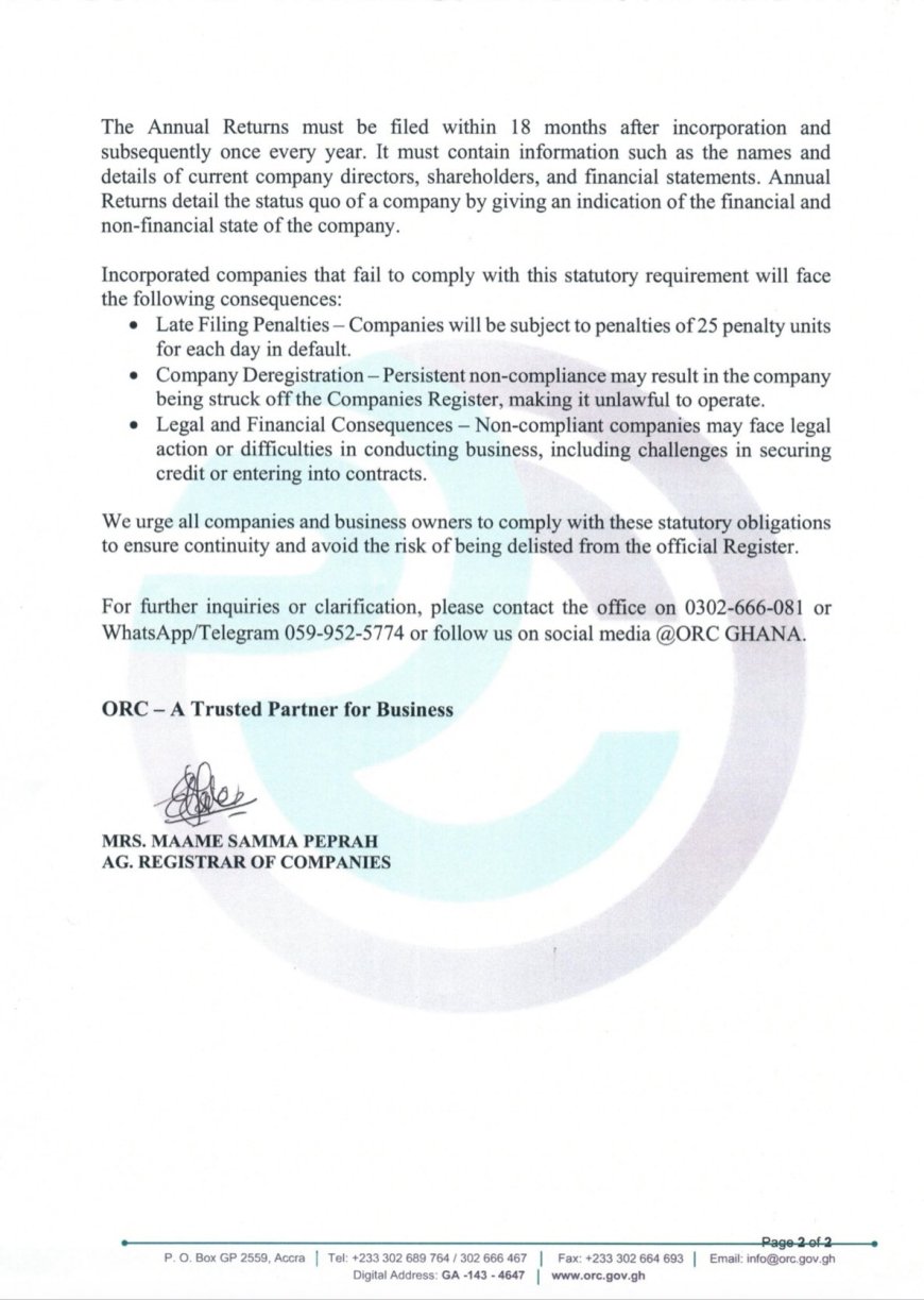 ORC Urges Businesses to File Annual Returns and Renew Business Names by June 30 Deadline