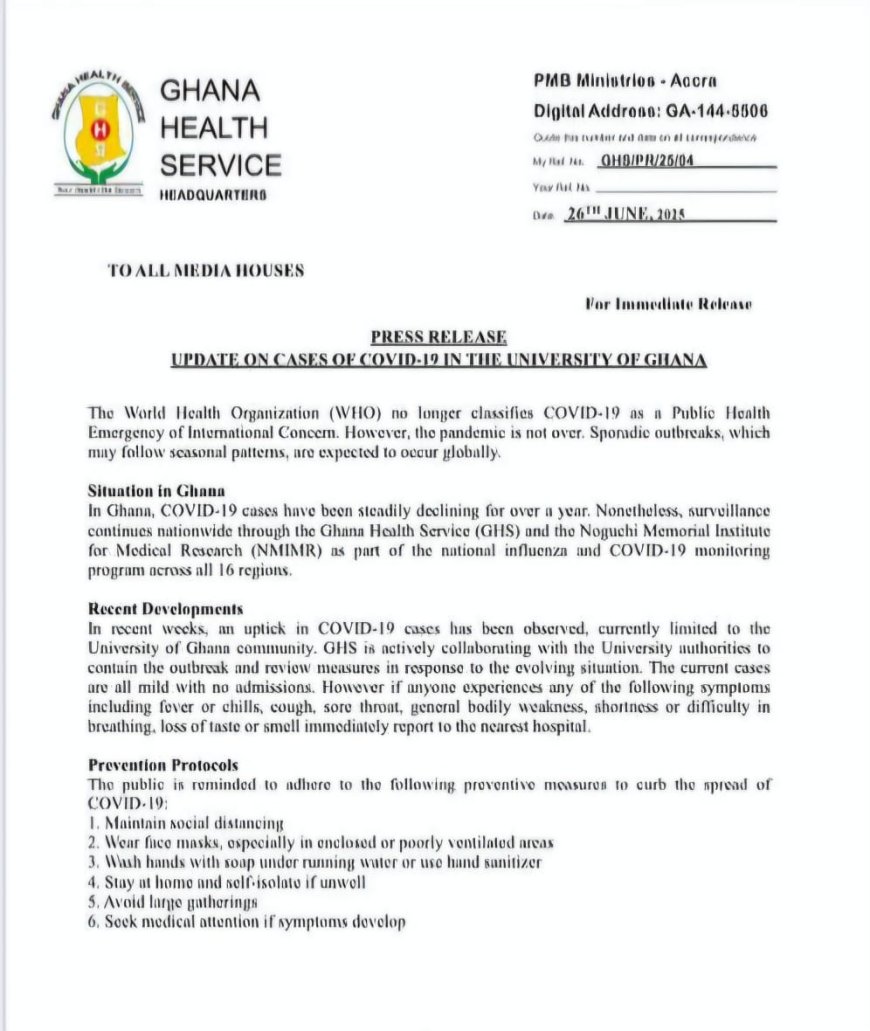 COVID-19 Cases Rise at University of Ghana, GHS Issues Fresh Safety Guidelines