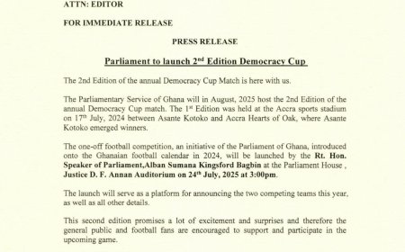 Parliament to Launch 2nd Edition of Democracy Cup on July 24