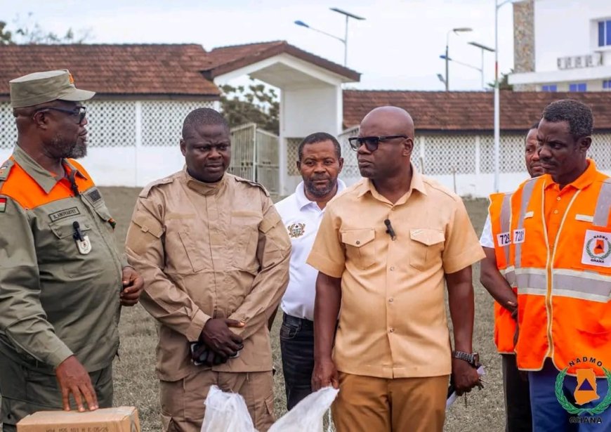 Central Regional Minister Receives Relief Items from NADMO to Support Flood Victims