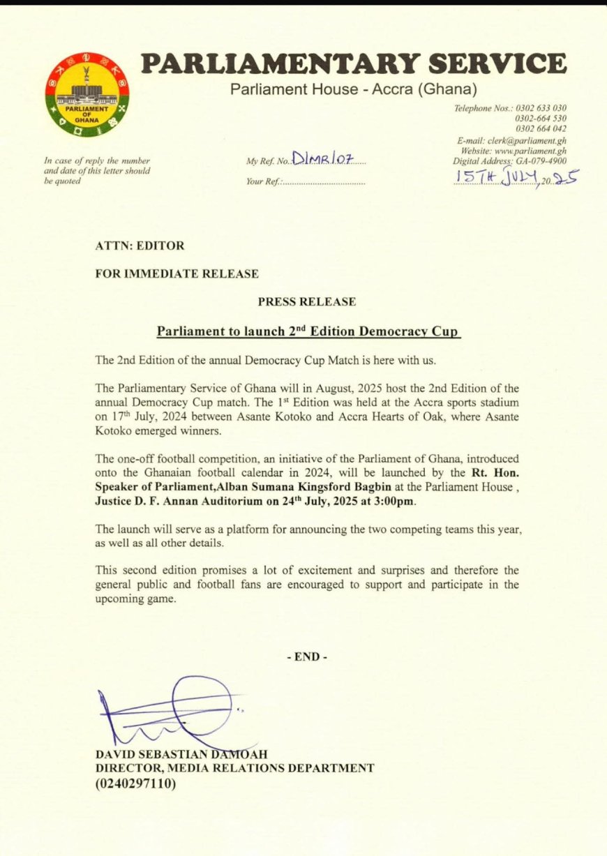 Parliament to Launch 2nd Edition of Democracy Cup on July 24