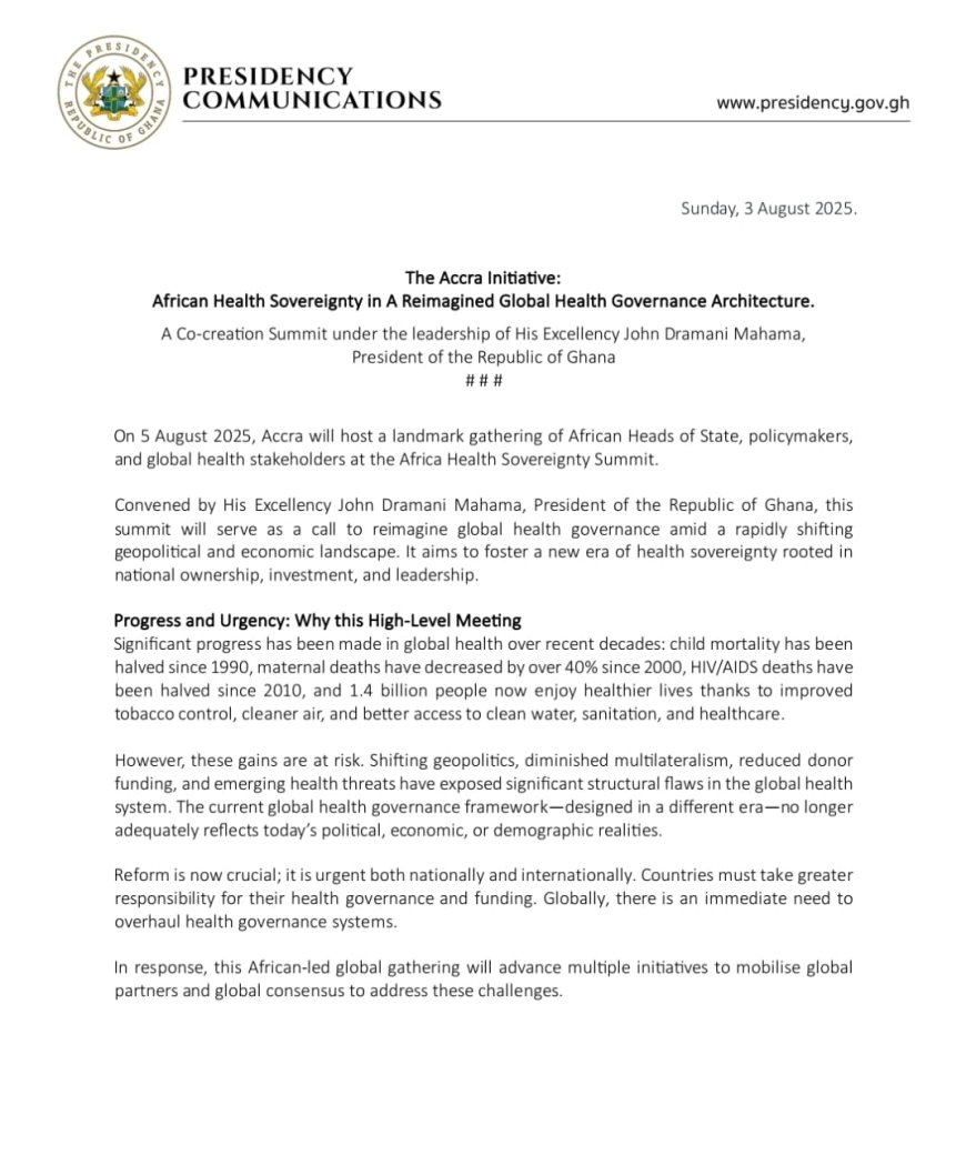 Mahama to Host Landmark Africa Health Sovereignty Summit in Accra