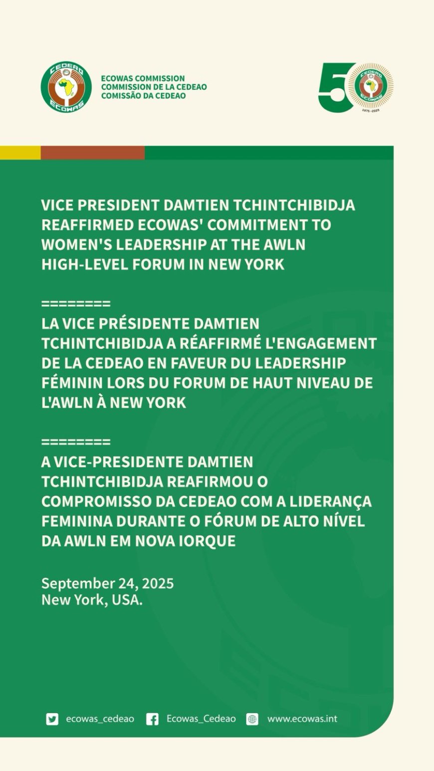 ECOWAS Vice President Champions Women’s Political Leadership at AWLN Forum in New York